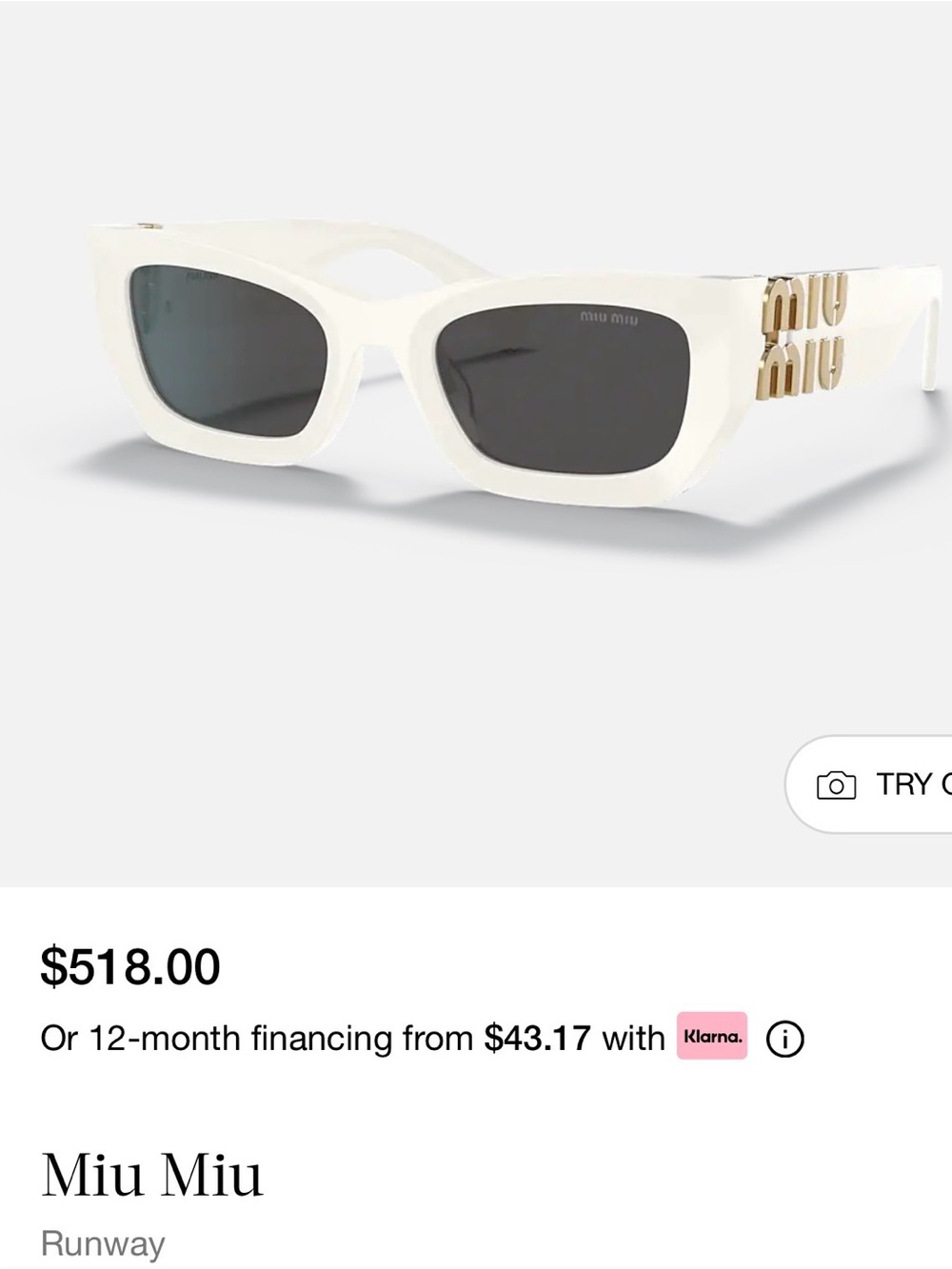 Miu Miu White Frame Sunglasses with Gold Logo Temples